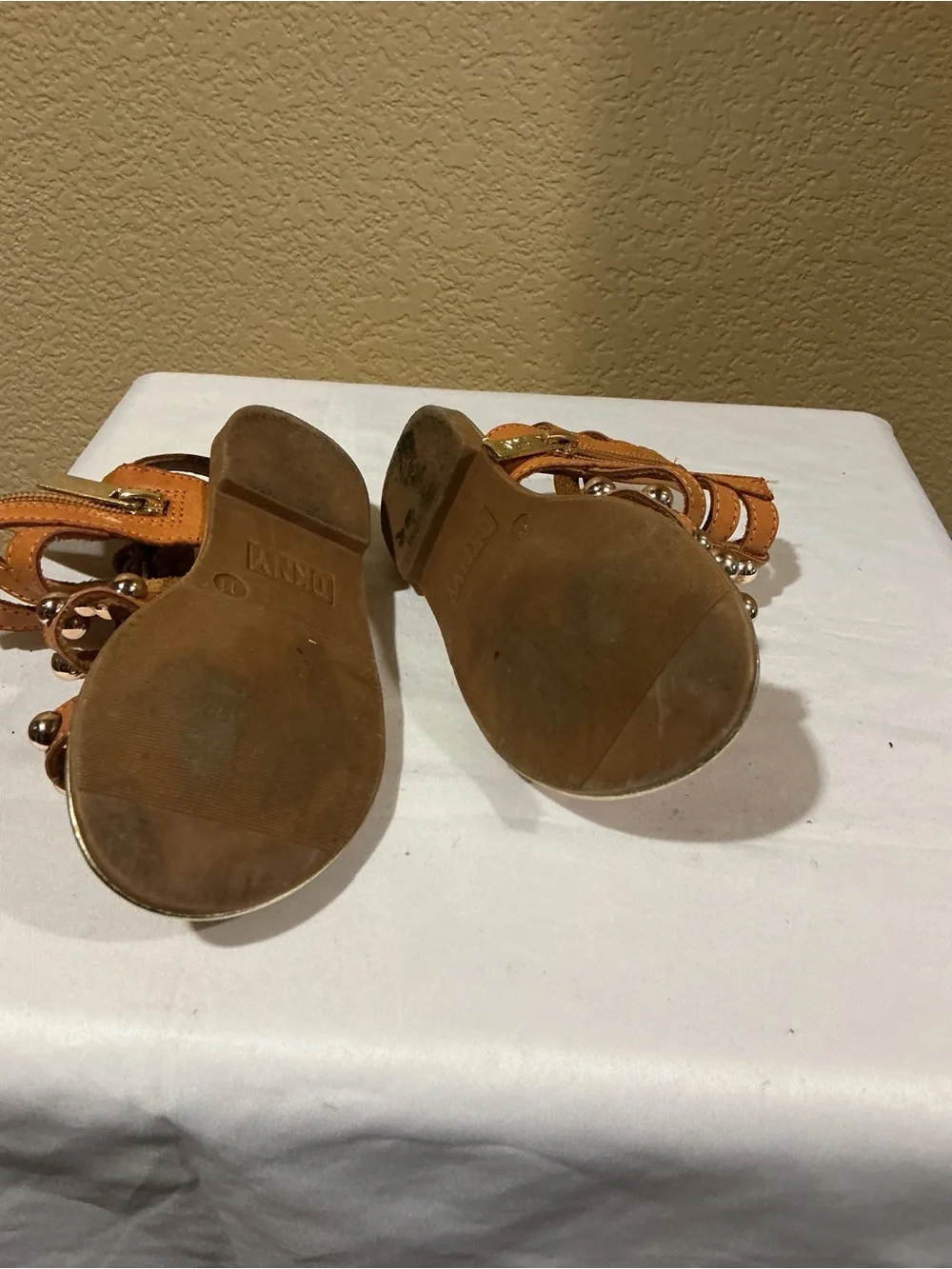 DKNY Studded Strappy Sandals in Tan/Cognac